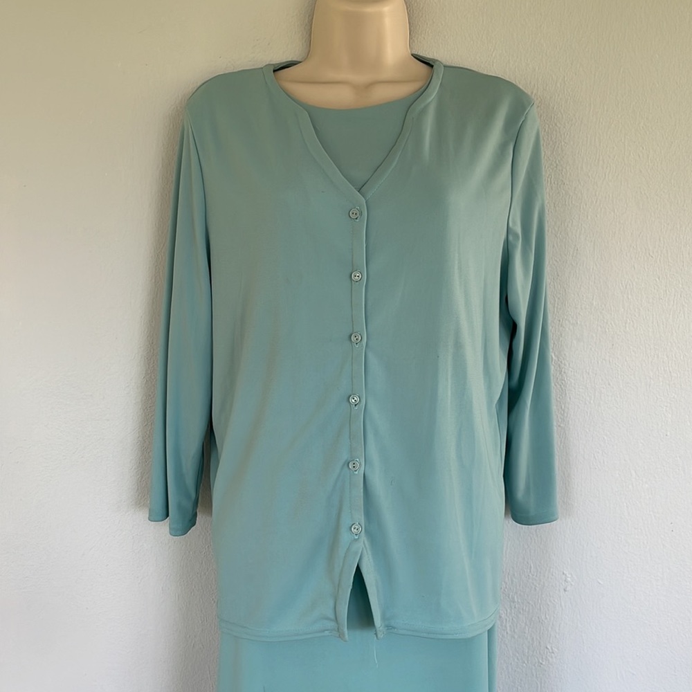 Vintage Kathy Lee blue stretch sea spray 3-piece skirt set size large - Picture 4 of 9